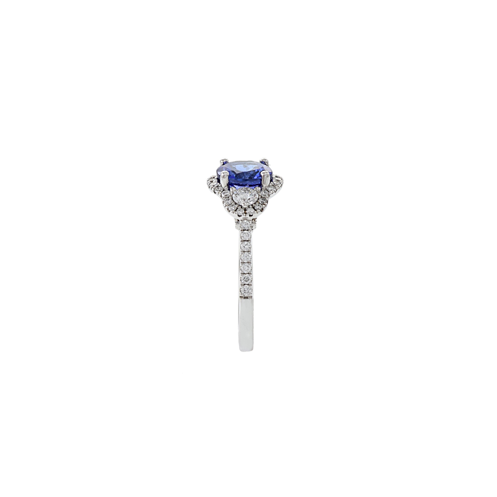 14KT White Gold Brilliant Round Tanzanite And Diamond Ring