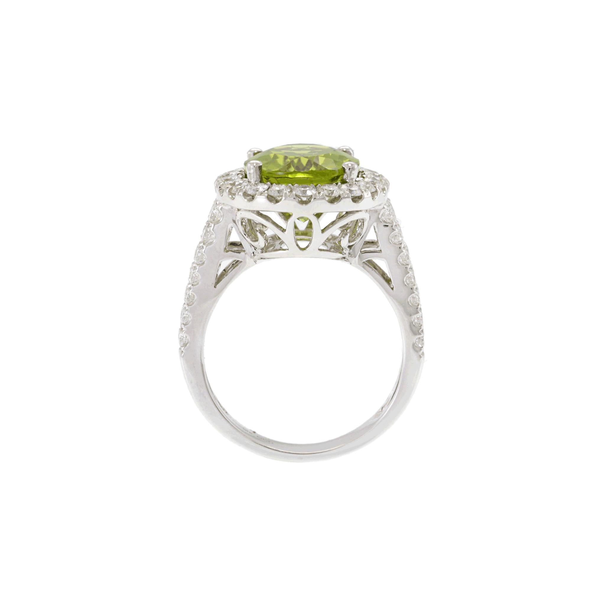 14KT White Gold Peridot and Diamond Ring