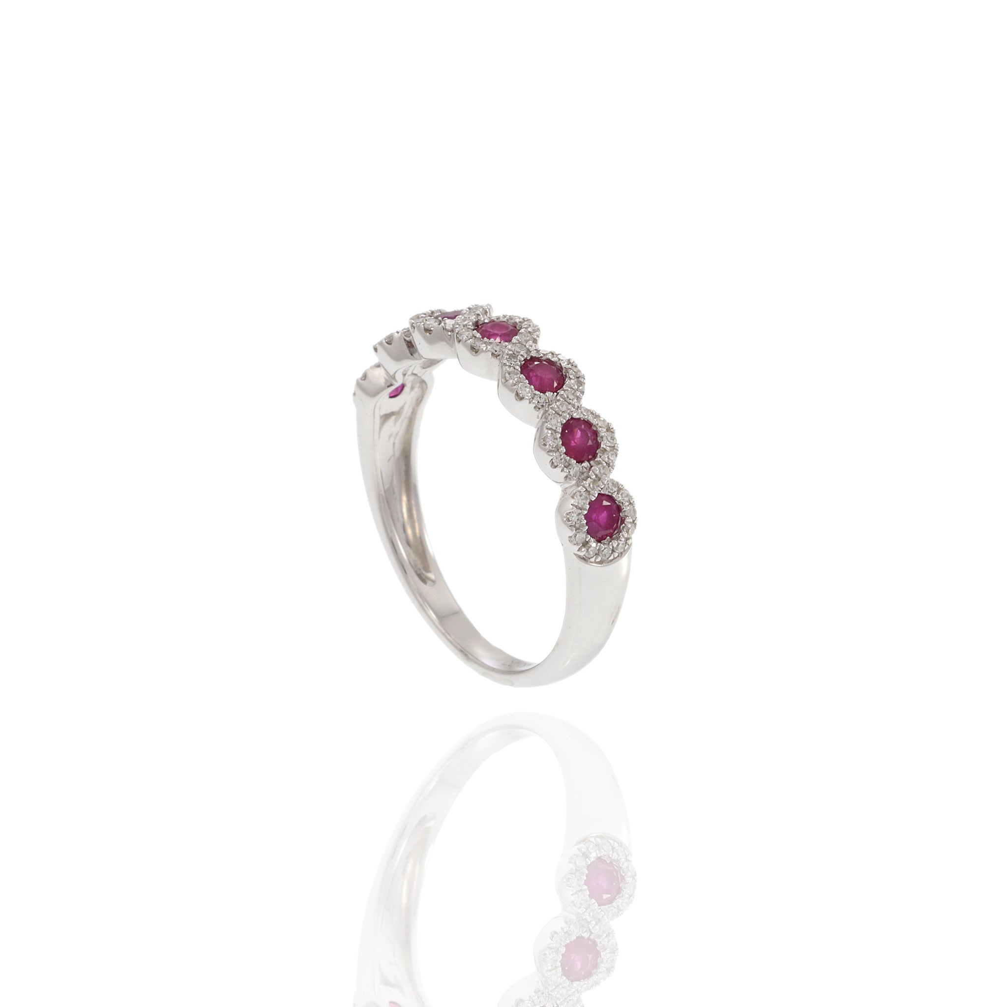 14KT White Gold Round Cut Diamond and Ruby Ring