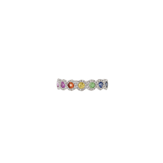 14KT White Gold Multi Colored Sapphire And Diamond Ring