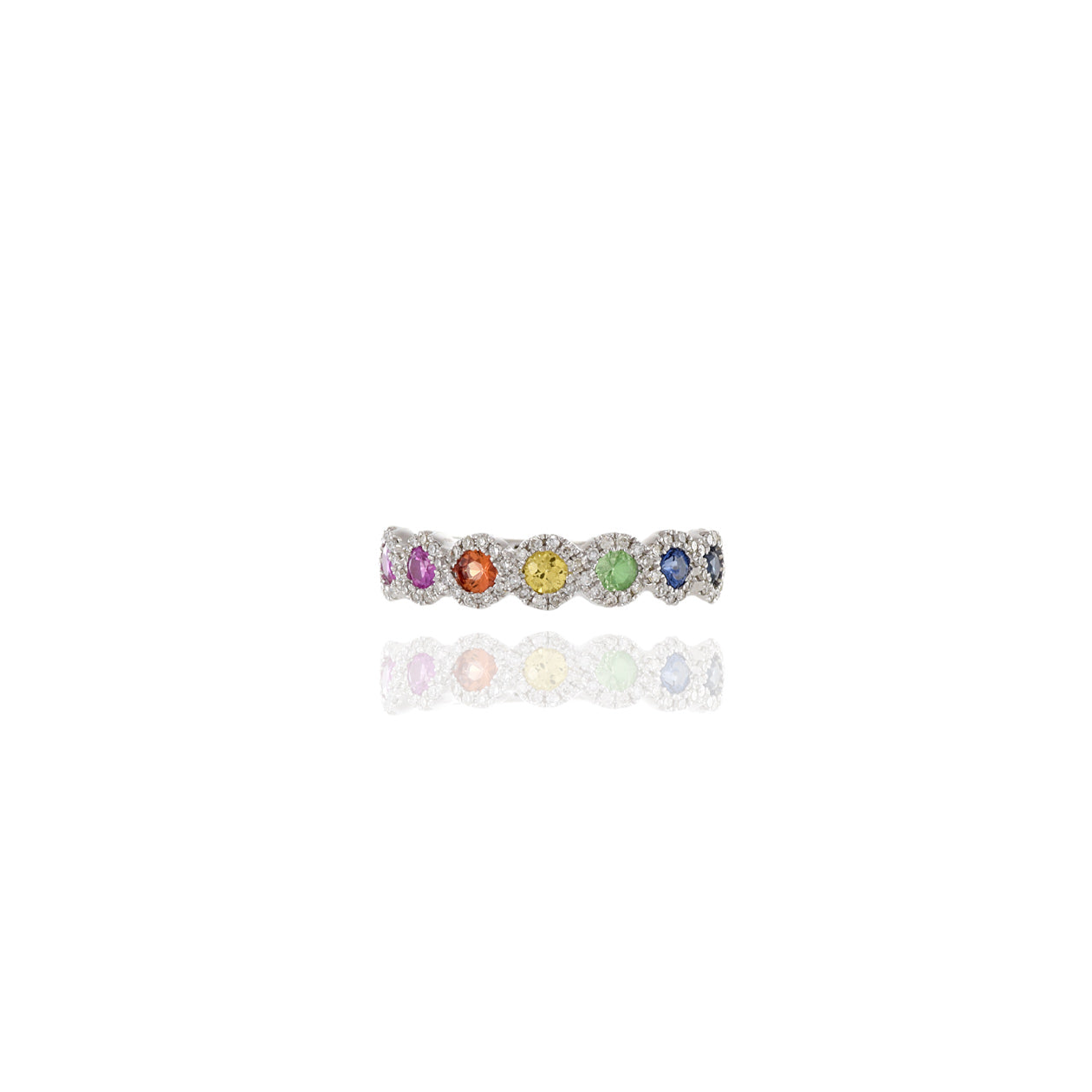 14KT White Gold Multi Colored Sapphire And Diamond Ring