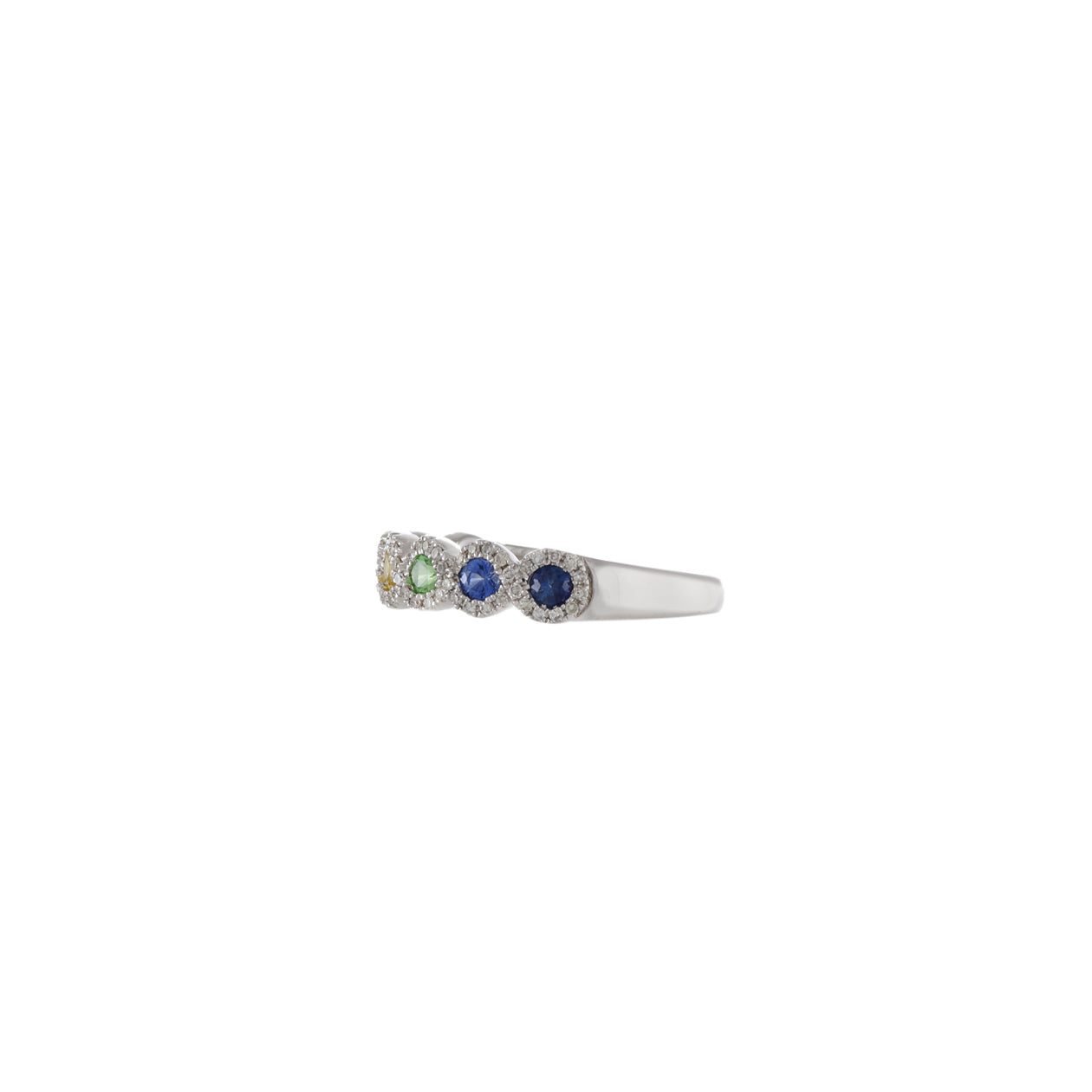 14KT White Gold Multi Colored Sapphire And Diamond Ring