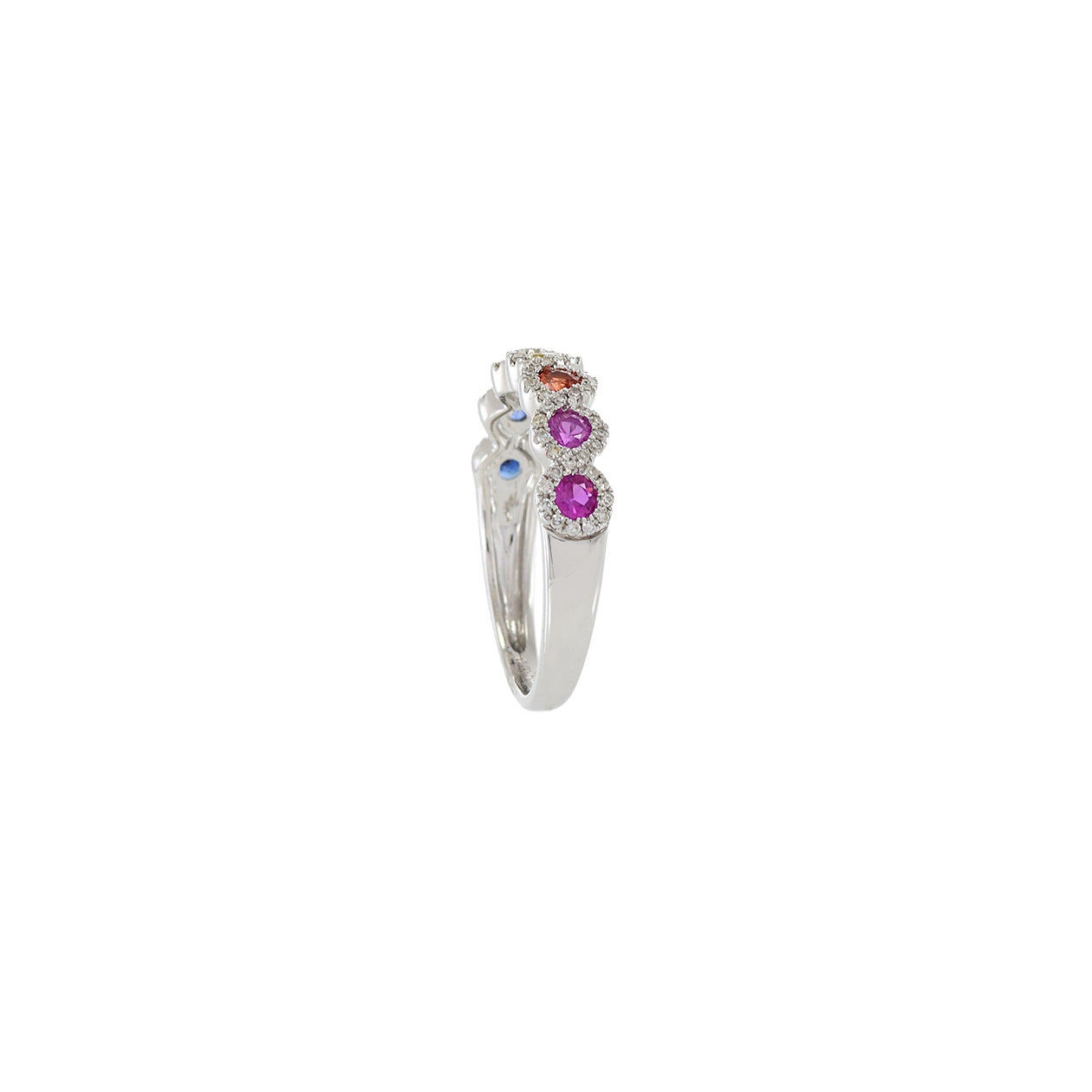 14KT White Gold Multi Colored Sapphire And Diamond Ring