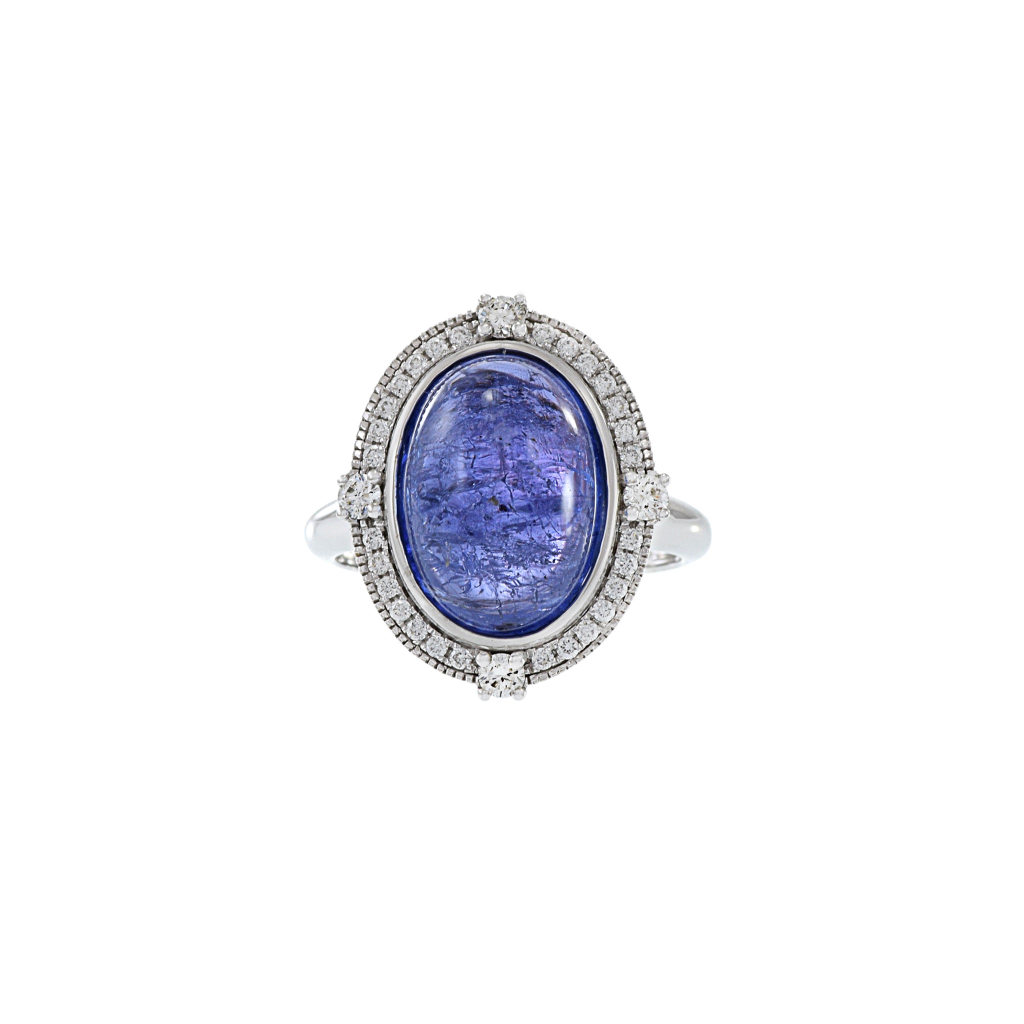 14KT White Gold Oval Cabochon Tanzanite And Diamond Ring