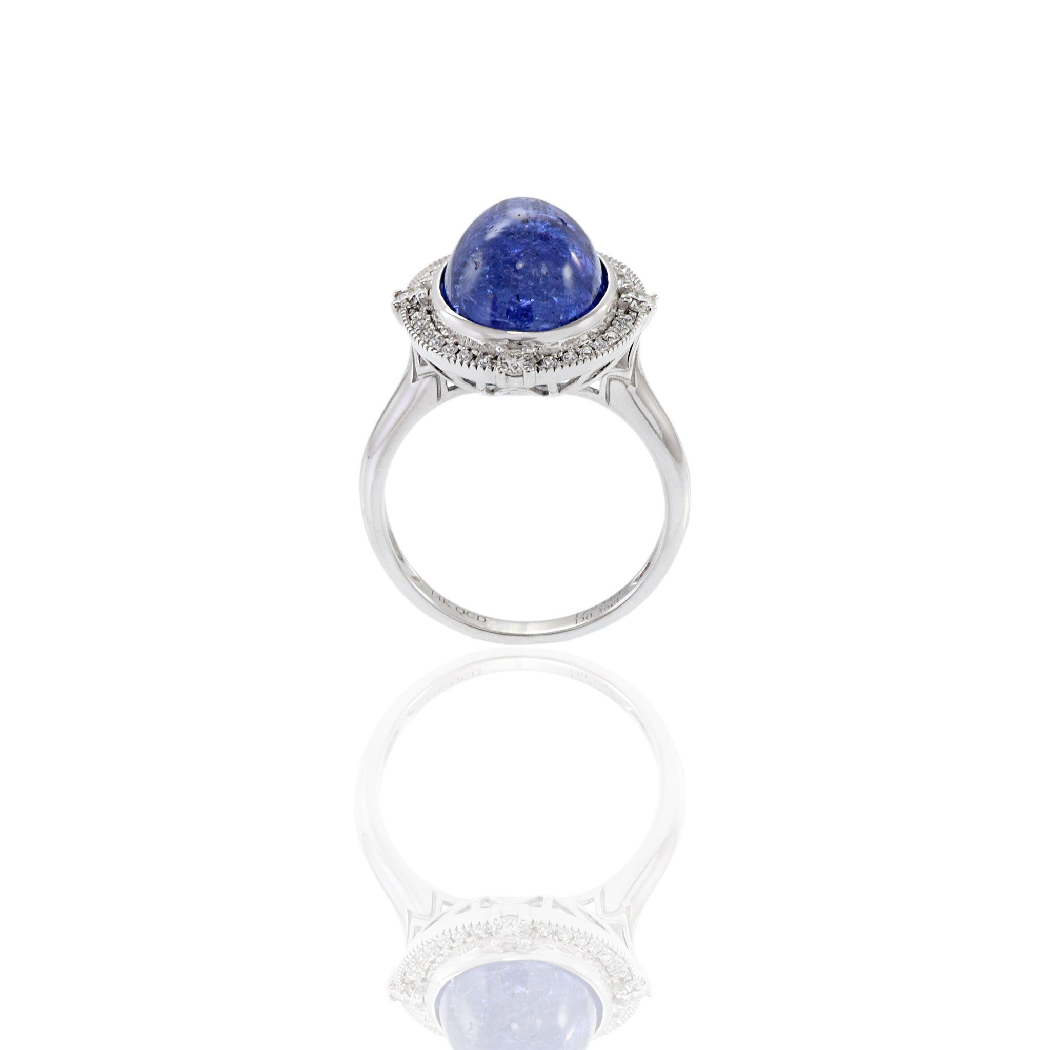 14KT White Gold Oval Cabochon Tanzanite And Diamond Ring