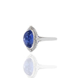 14KT White Gold Oval Cabochon Tanzanite And Diamond Ring