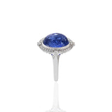 14KT White Gold Oval Cabochon Tanzanite And Diamond Ring