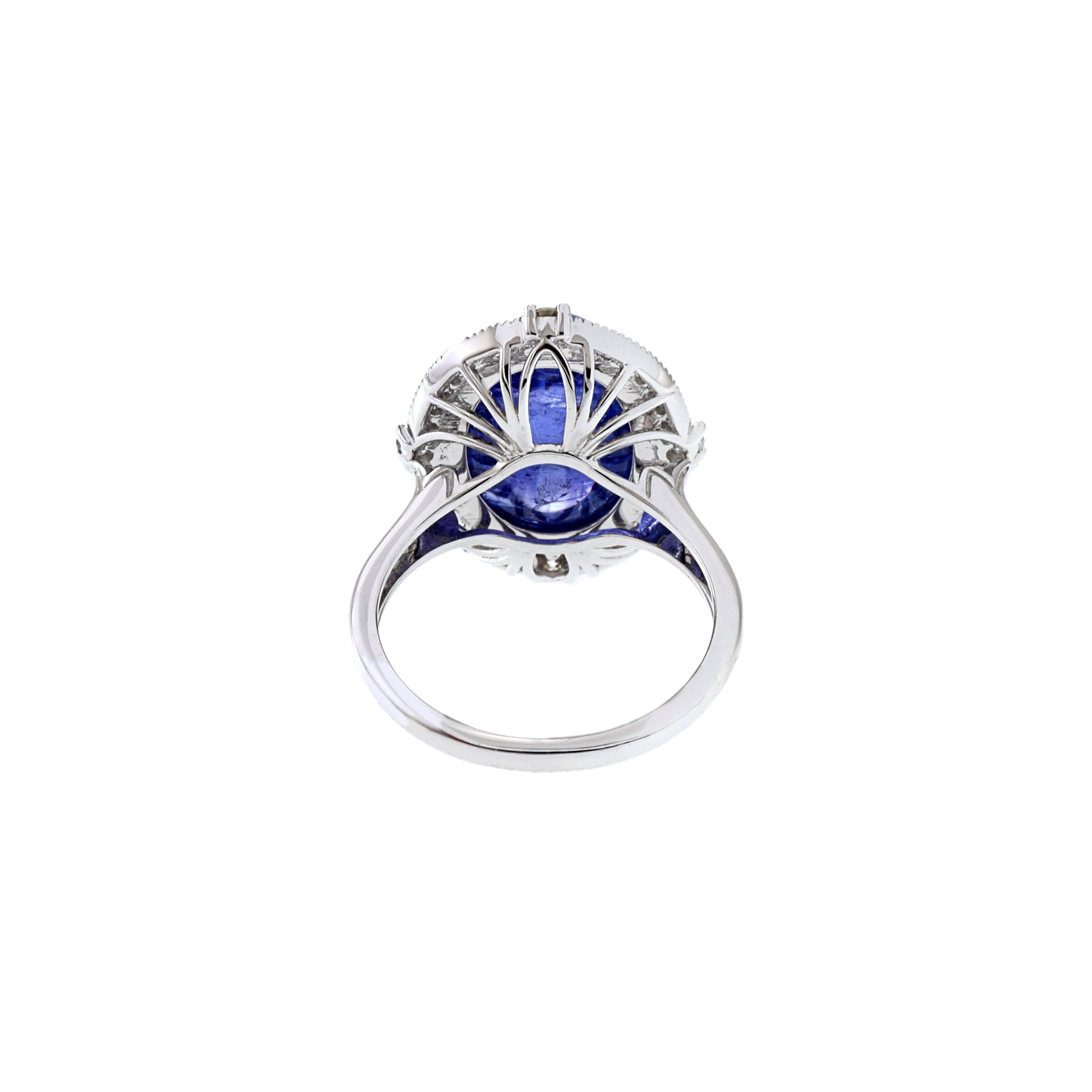 14KT White Gold Oval Cabochon Tanzanite And Diamond Ring