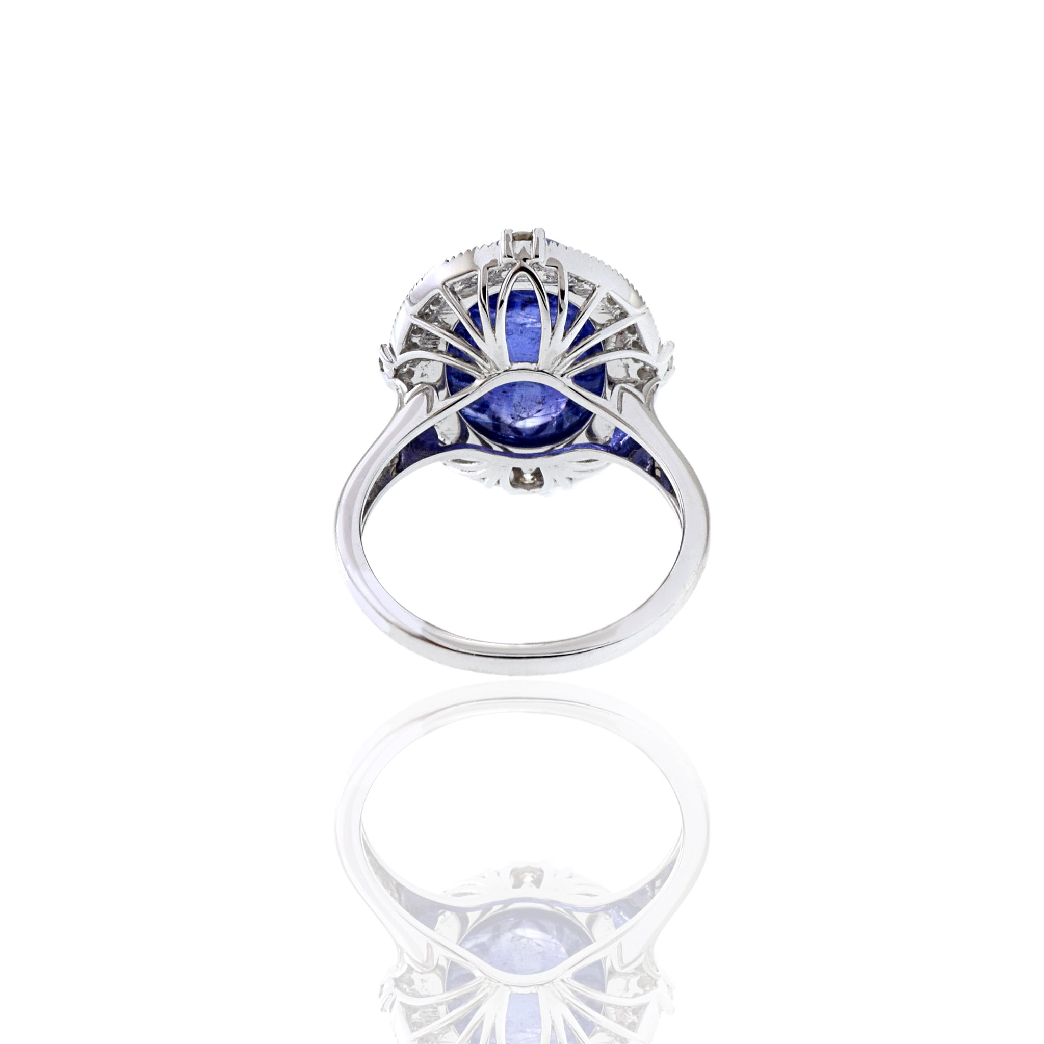 14KT White Gold Oval Cabochon Tanzanite And Diamond Ring