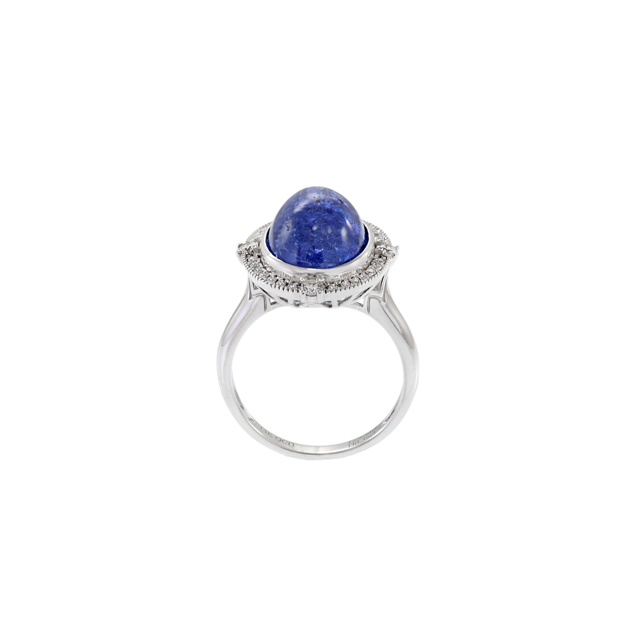 14KT White Gold Oval Cabochon Tanzanite And Diamond Ring