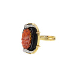 Estate Art Deco 14KT Two Tone Gold Black Onyx Red Coral And Diamond Ring