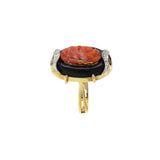 Estate Art Deco 14KT Two Tone Gold Black Onyx Red Coral And Diamond Ring