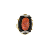 Estate Art Deco 14KT Two Tone Gold Black Onyx Red Coral And Diamond Ring