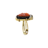 Estate Art Deco 14KT Two Tone Gold Black Onyx Red Coral And Diamond Ring