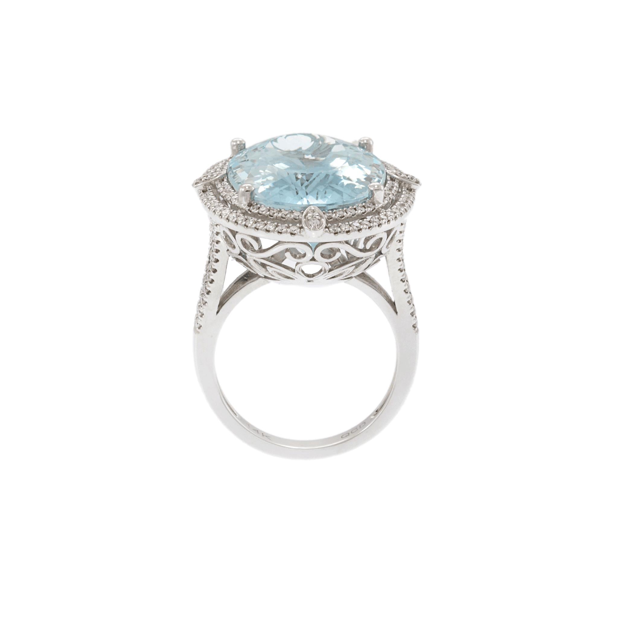 14KT White Gold Aquamarine and Diamond Cocktail Ring