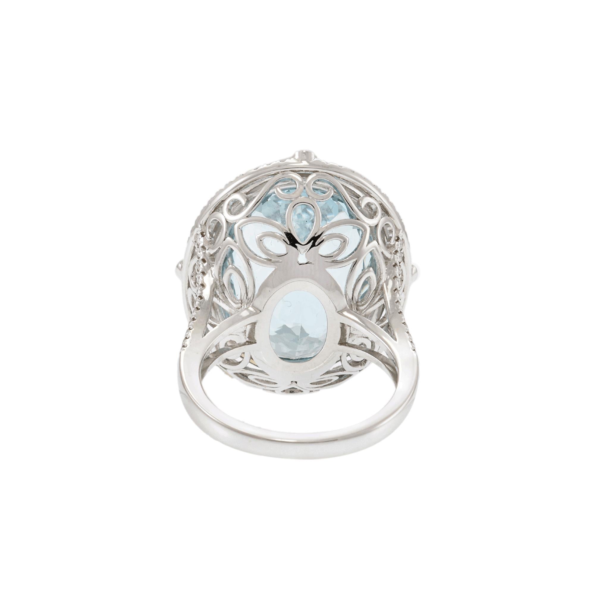 14KT White Gold Aquamarine and Diamond Cocktail Ring