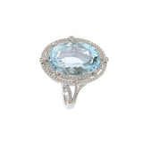 14KT White Gold Aquamarine and Diamond Cocktail Ring