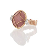 Vintage 14KT Italian Rose Gold Coral and Diamond Star Ring With Mesh Shank