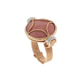 Vintage 14KT Italian Rose Gold Coral and Diamond Star Ring With Mesh Shank