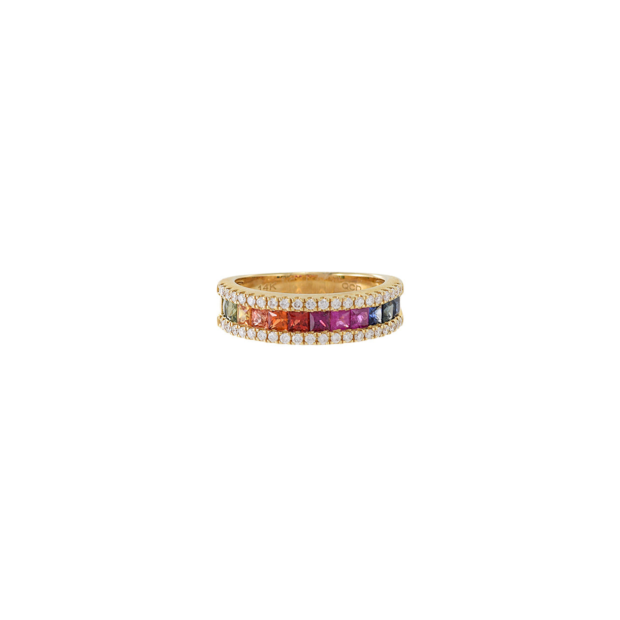 14KT Yellow Gold Multi Colored Sapphire And Diamond Band