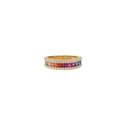 14KT Yellow Gold Multi Colored Sapphire And Diamond Band