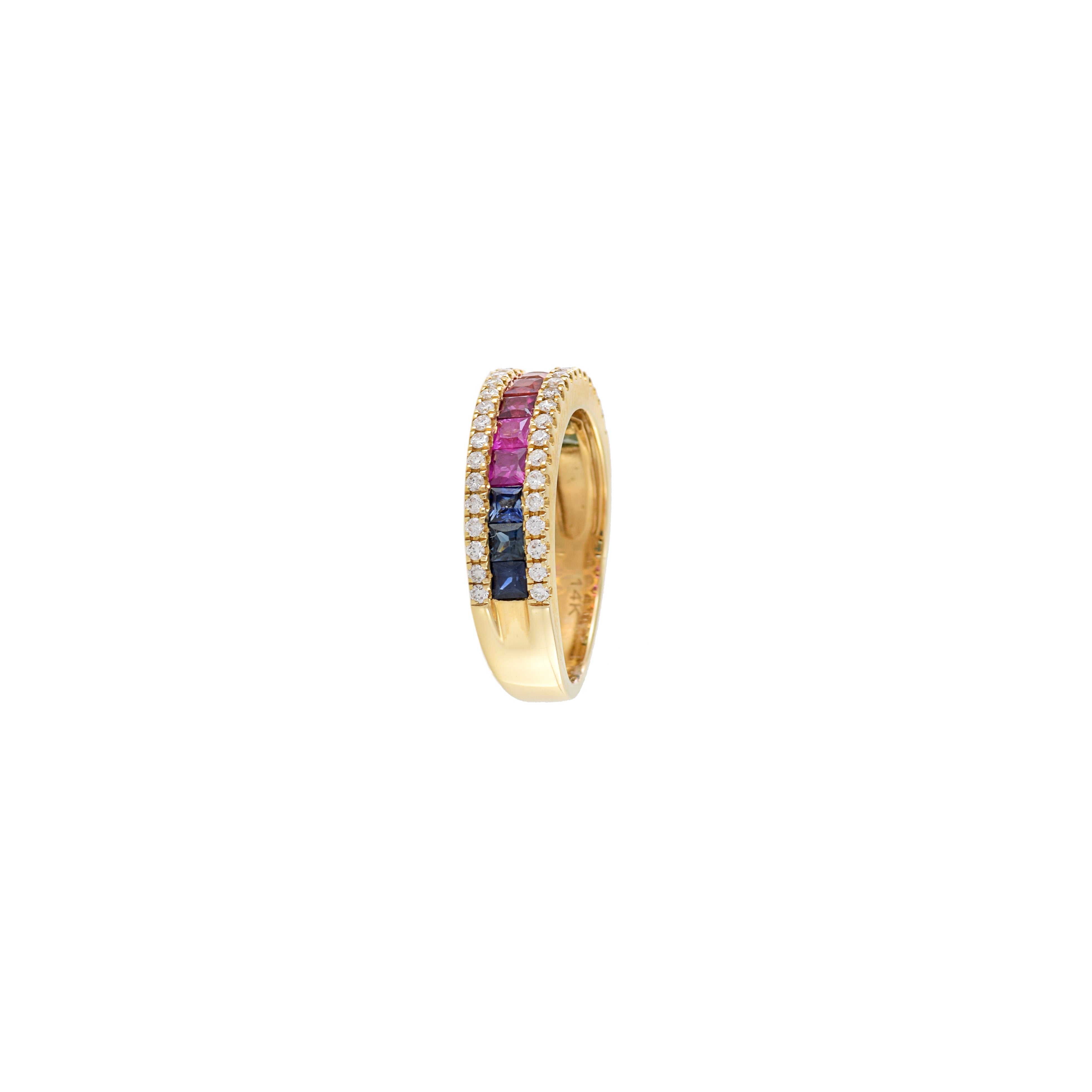 14KT Yellow Gold Multi Colored Sapphire And Diamond Band