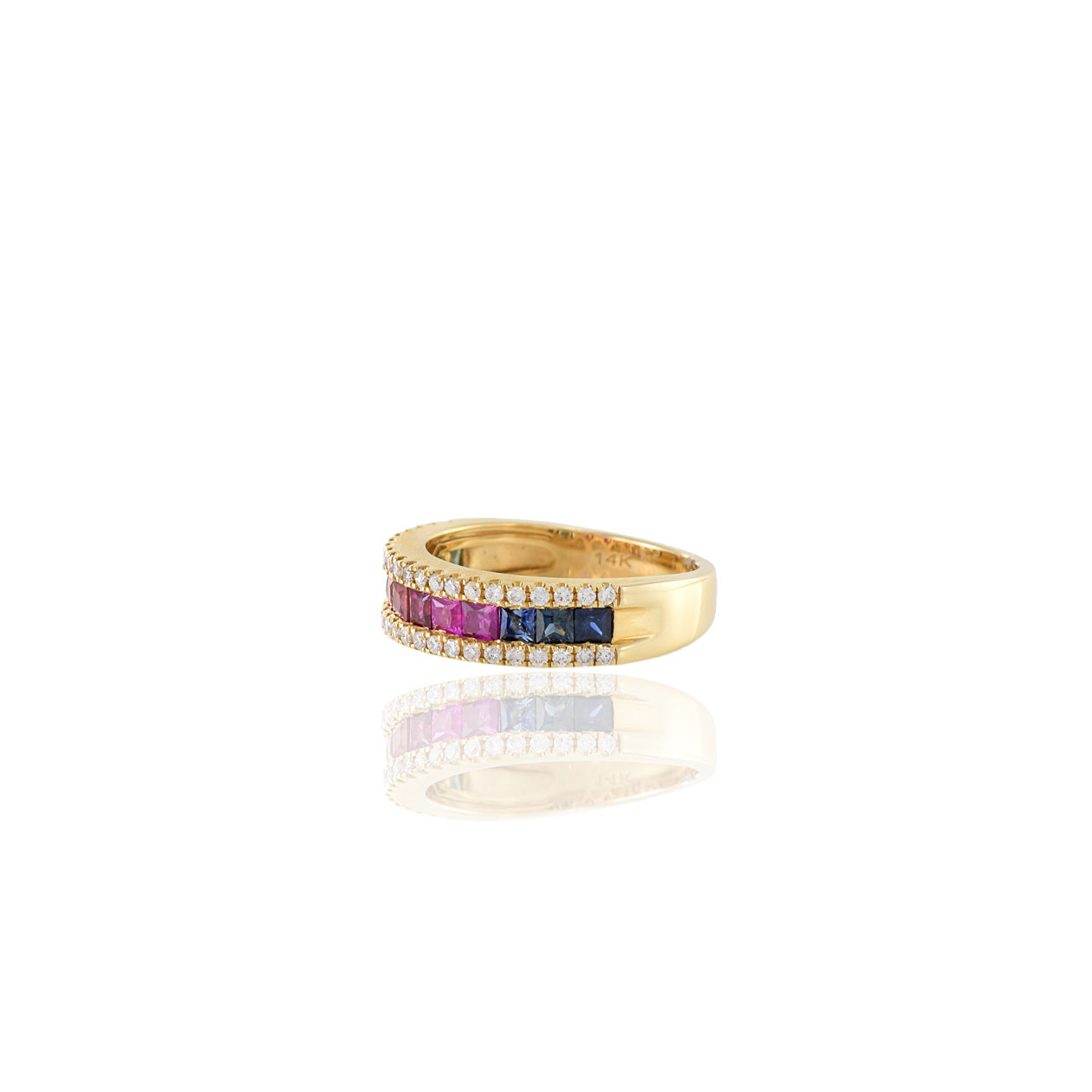 14KT Yellow Gold Multi Colored Sapphire And Diamond Band