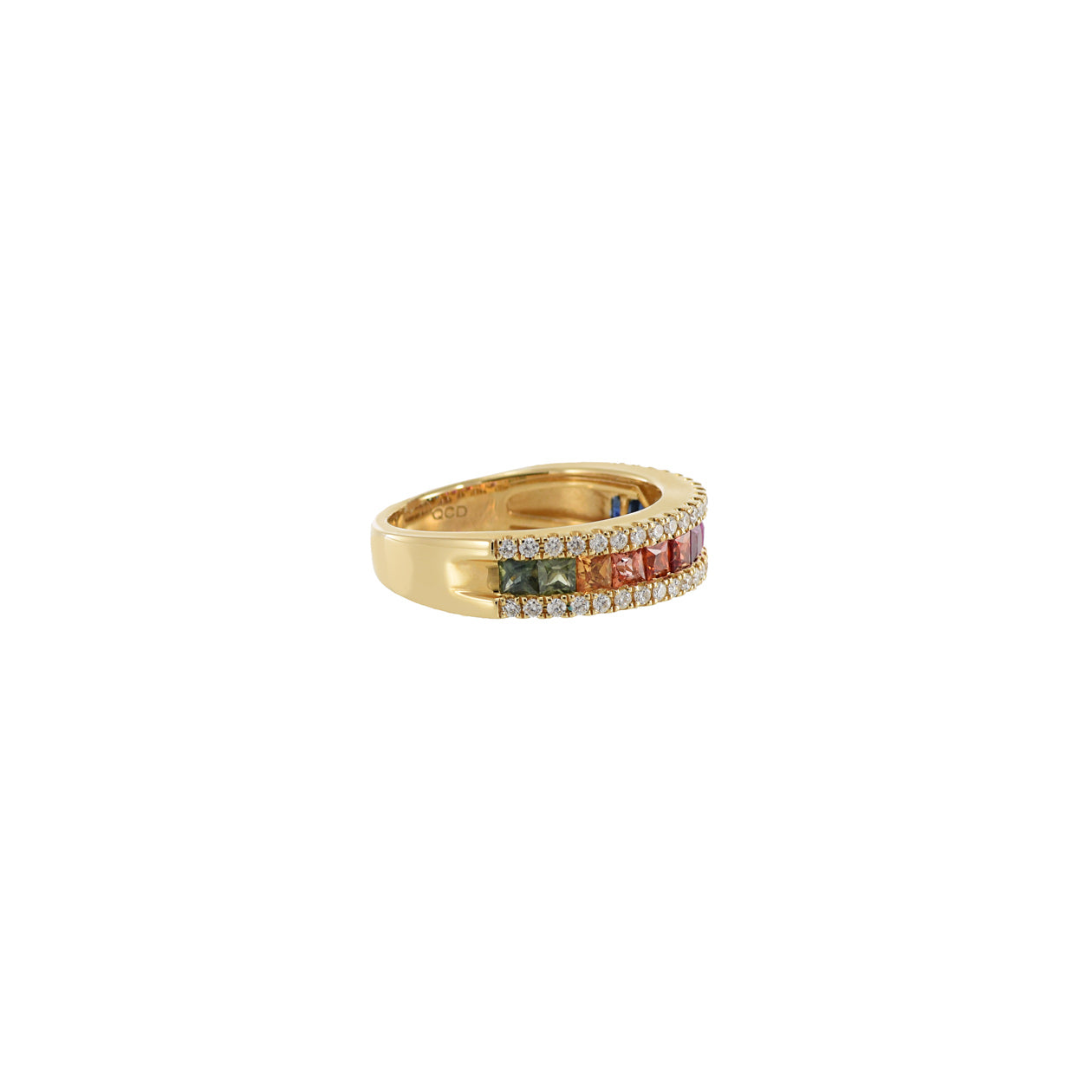 14KT Yellow Gold Multi Colored Sapphire And Diamond Band