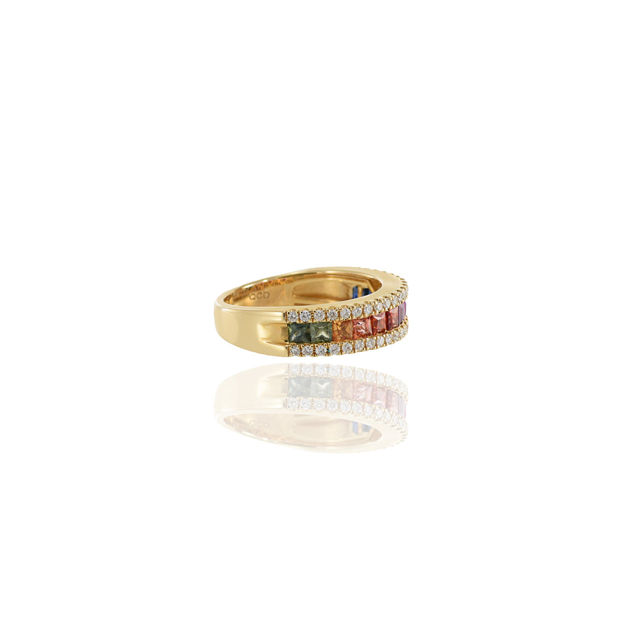 14KT Yellow Gold Multi Colored Sapphire And Diamond Band