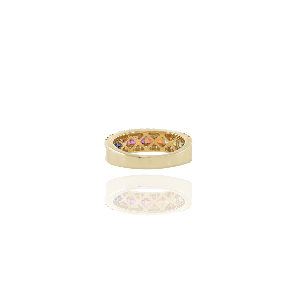 14KT Yellow Gold Multi Colored Sapphire And Diamond Band