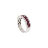 14KT White Gold Band with Square Cut Rubies and Round Cut Diamond Sides