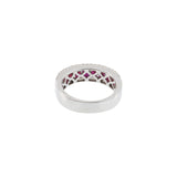 14KT White Gold Band with Square Cut Rubies and Round Cut Diamond Sides