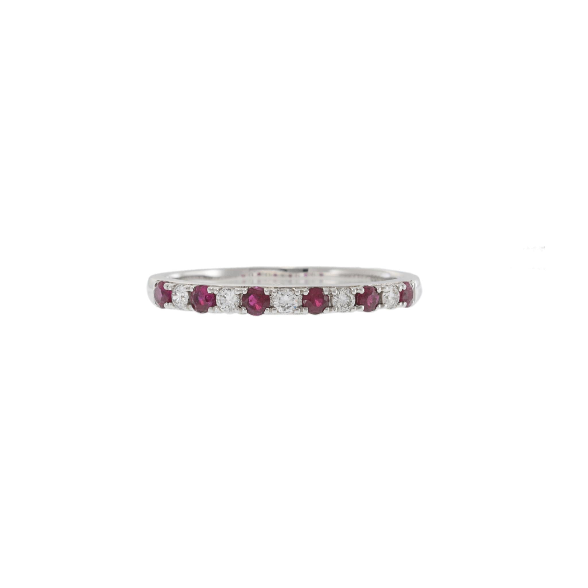 14KT White Gold Ruby and Diamond Half-Eternity Band
