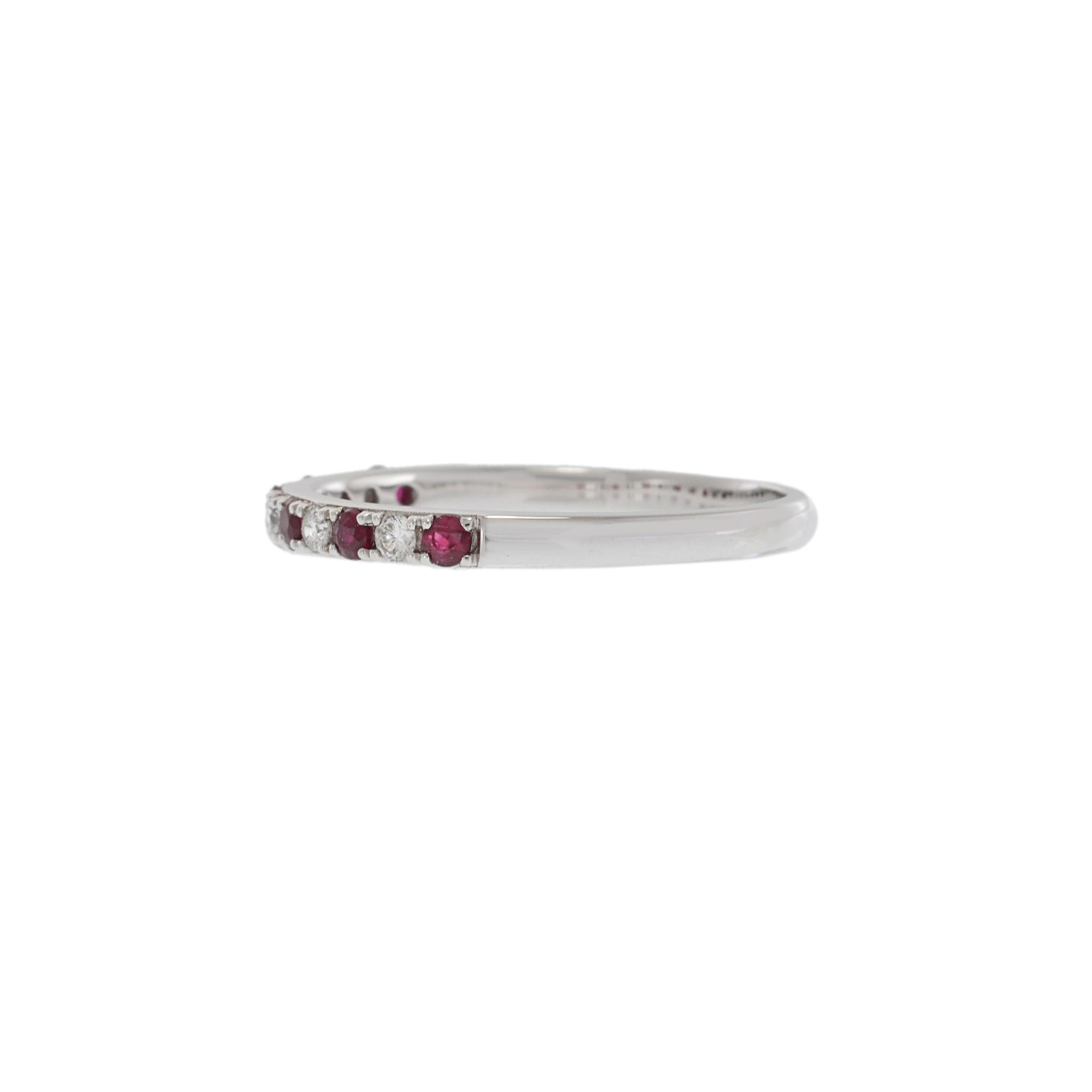 14KT White Gold Ruby and Diamond Half-Eternity Band