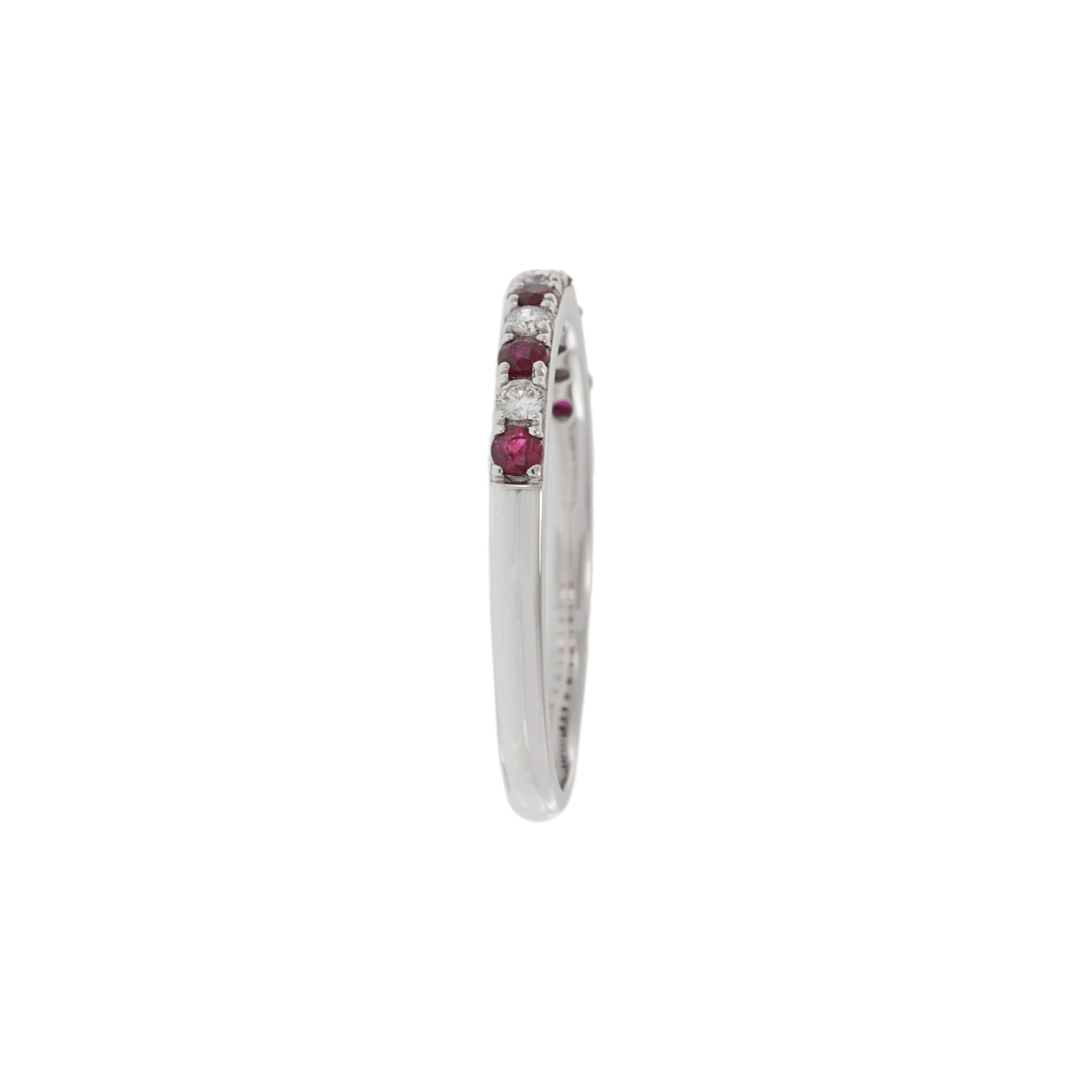 14KT White Gold Ruby and Diamond Half-Eternity Band