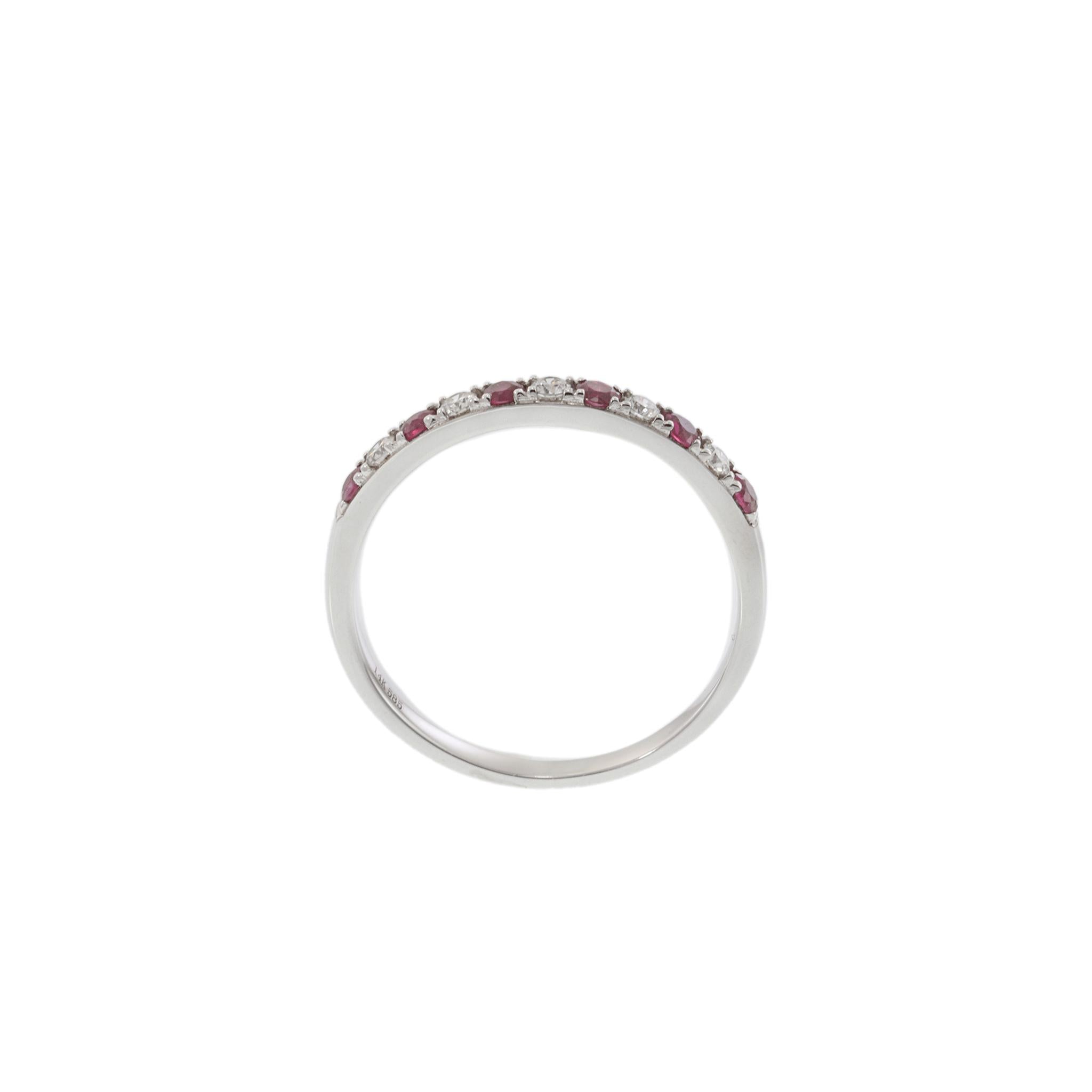 14KT White Gold Ruby and Diamond Half-Eternity Band