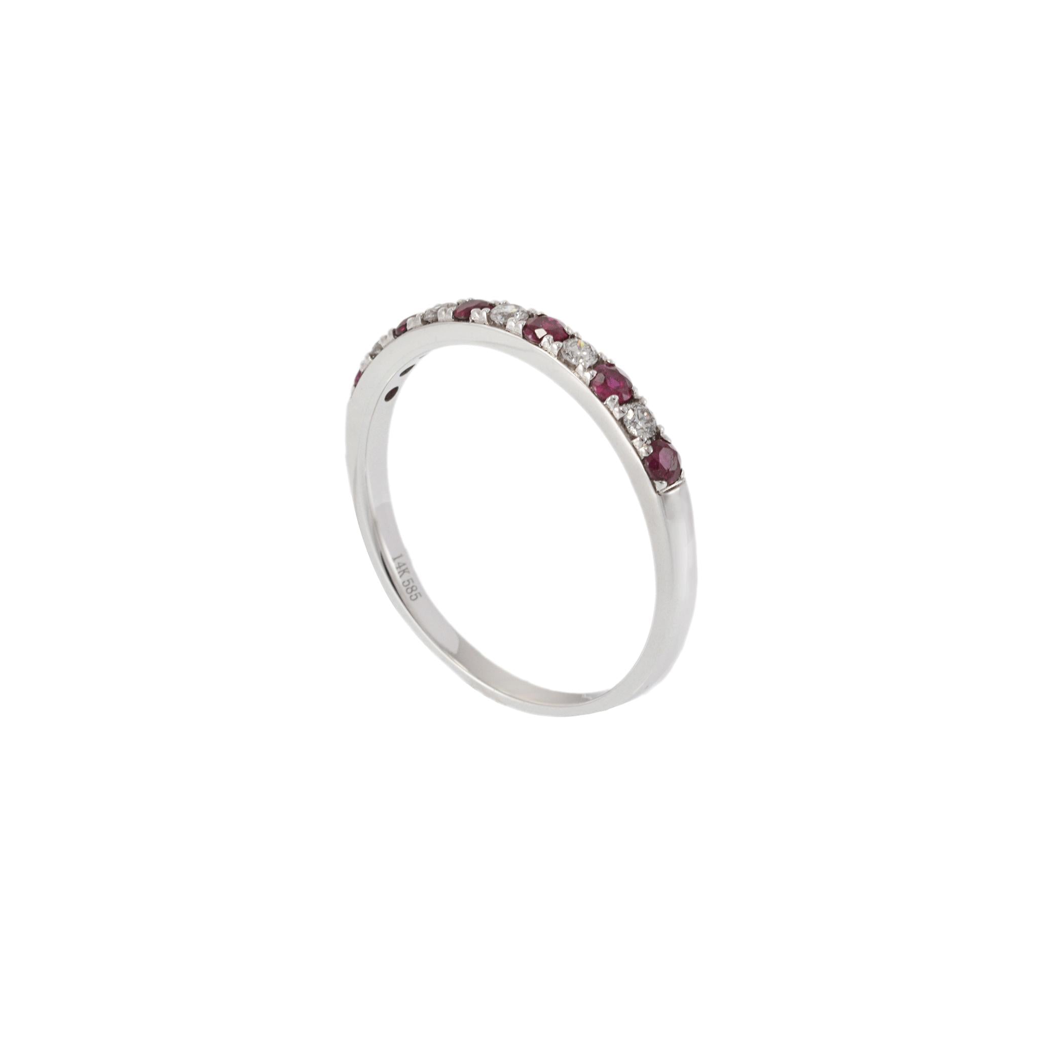 14KT White Gold Ruby and Diamond Half-Eternity Band