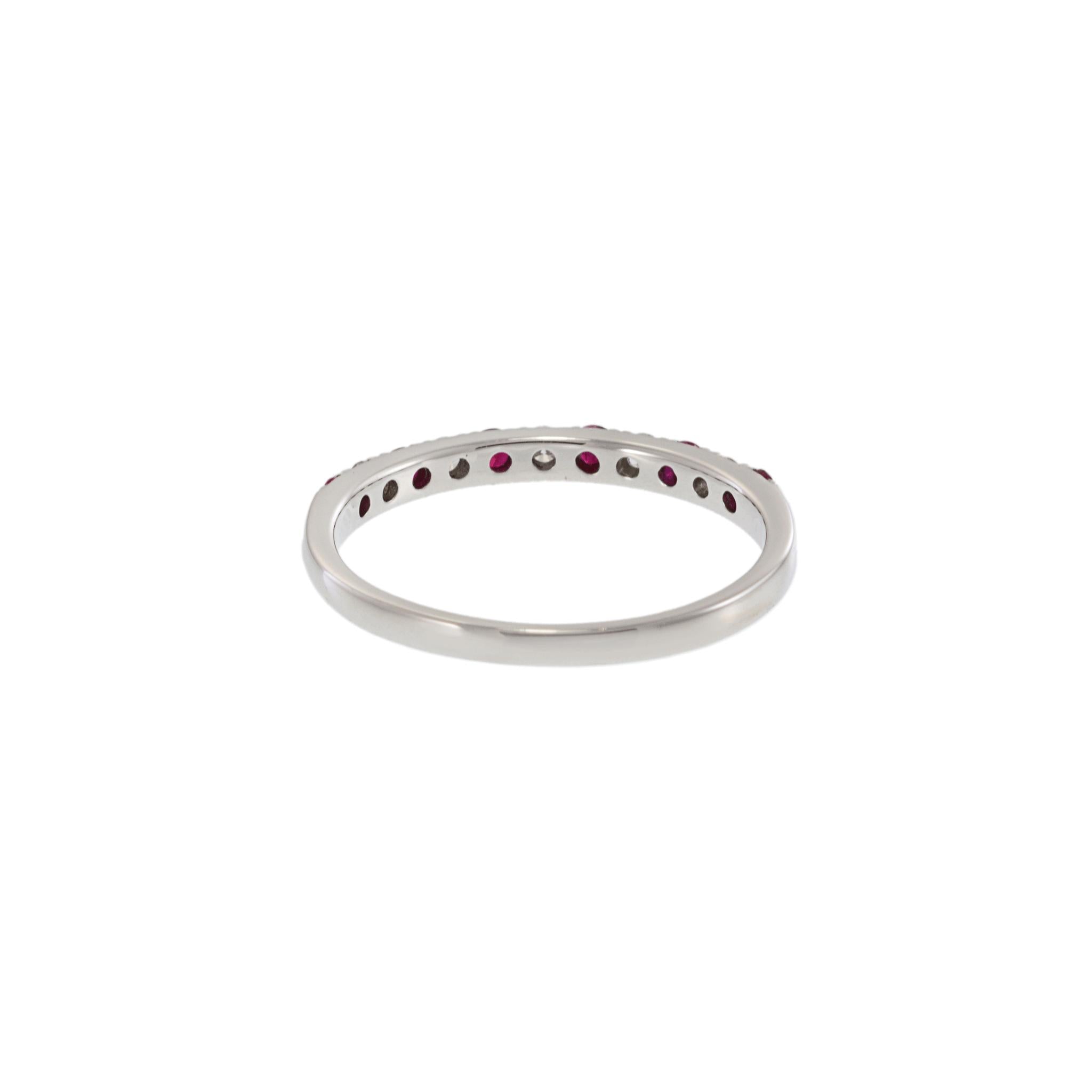 14KT White Gold Ruby and Diamond Half-Eternity Band