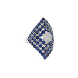 14KT White Gold Blue Sapphire And Diamond Flower Center Ring