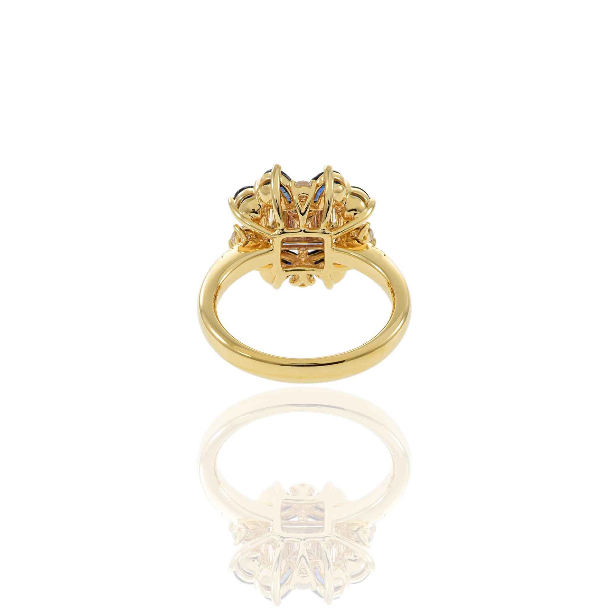 14KT Yellow Gold Blue Sapphire And Diamond Flower Ring