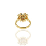 14KT Yellow Gold Blue Sapphire And Diamond Flower Ring