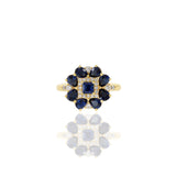 14KT Yellow Gold Blue Sapphire And Diamond Flower Ring