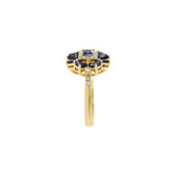 14KT Yellow Gold Blue Sapphire And Diamond Flower Ring