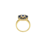 14KT Yellow Gold Blue Sapphire And Diamond Flower Ring