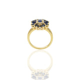 14KT Yellow Gold Blue Sapphire And Diamond Flower Ring