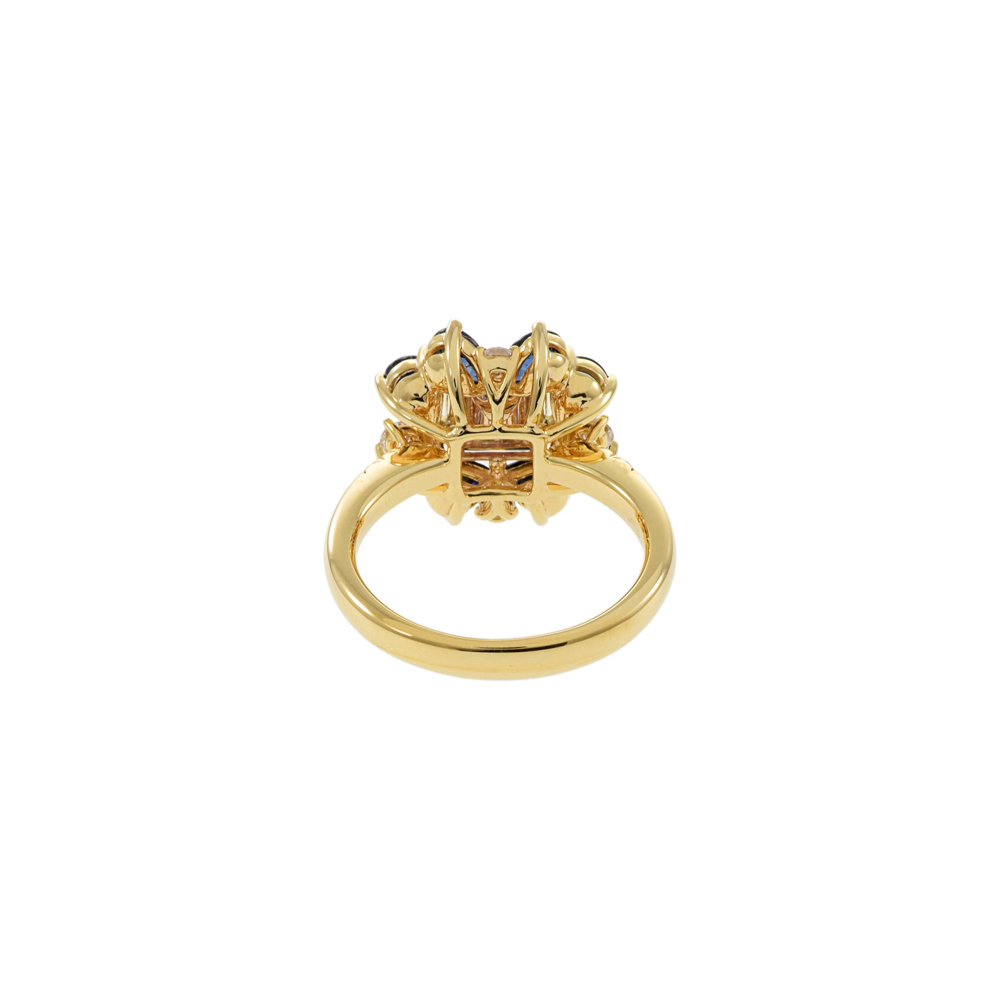 14KT Yellow Gold Blue Sapphire And Diamond Flower Ring