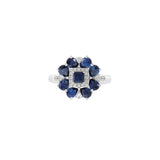 14KT White Gold Blue Sapphire And Flower Diamond Ring