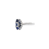 14KT White Gold Blue Sapphire And Flower Diamond Ring