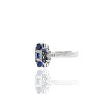 14KT White Gold Blue Sapphire And Flower Diamond Ring