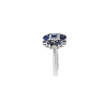 14KT White Gold Blue Sapphire And Flower Diamond Ring